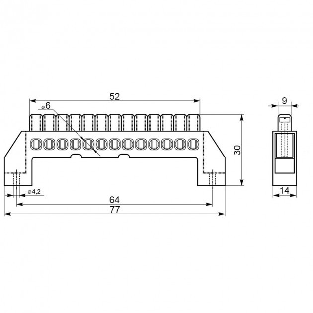 Шина нулевая изолированная на 6 отверстий Lemanso LMA070