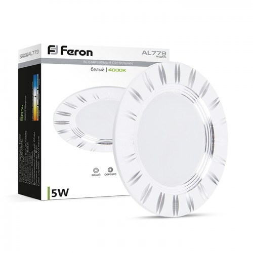 Светильник Feron AL779 5W 4000K белый круглый встраиваемый