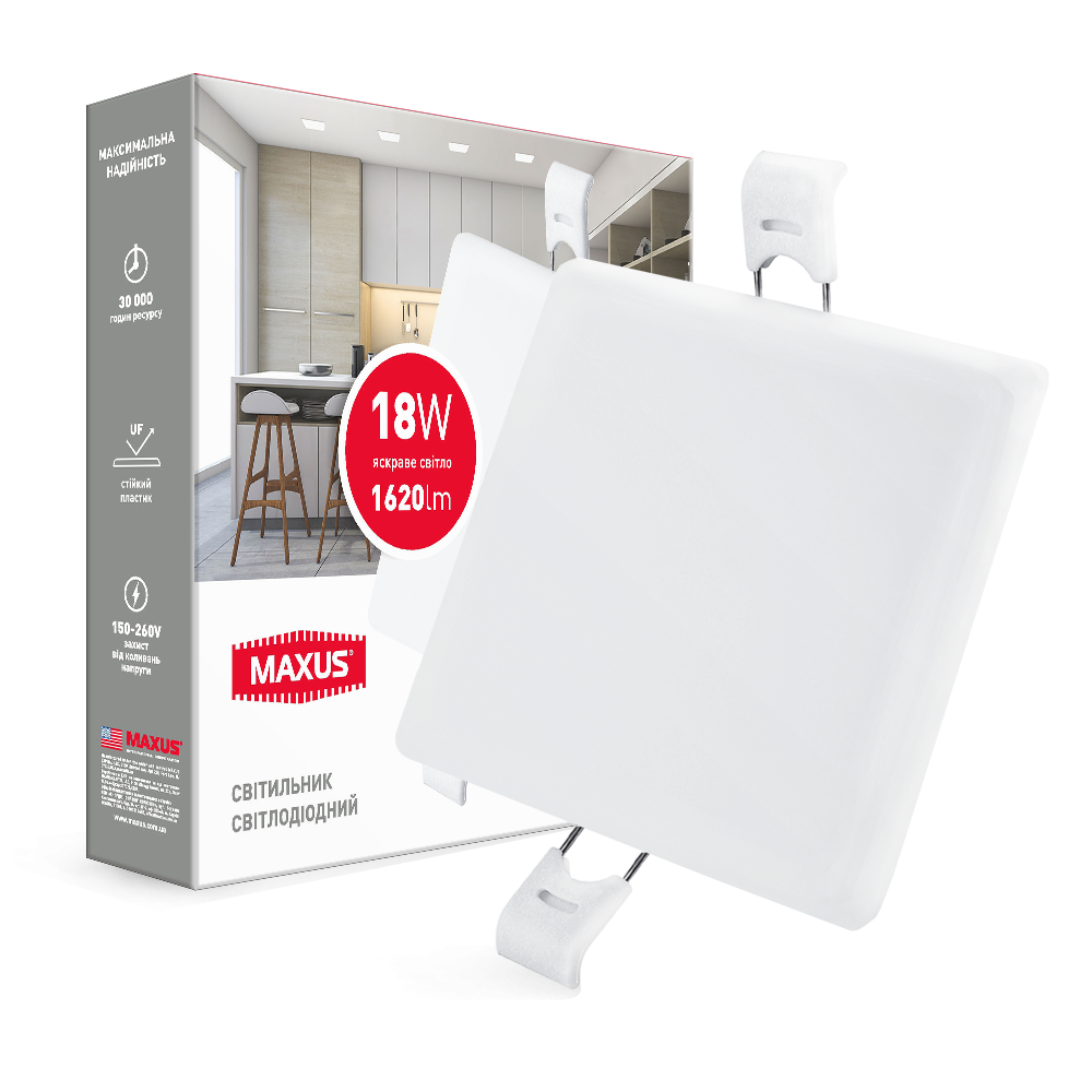 Светильник LED MAXUS SP edge 18Вт квадратный встраиваемый (1-MSP-1841-S)