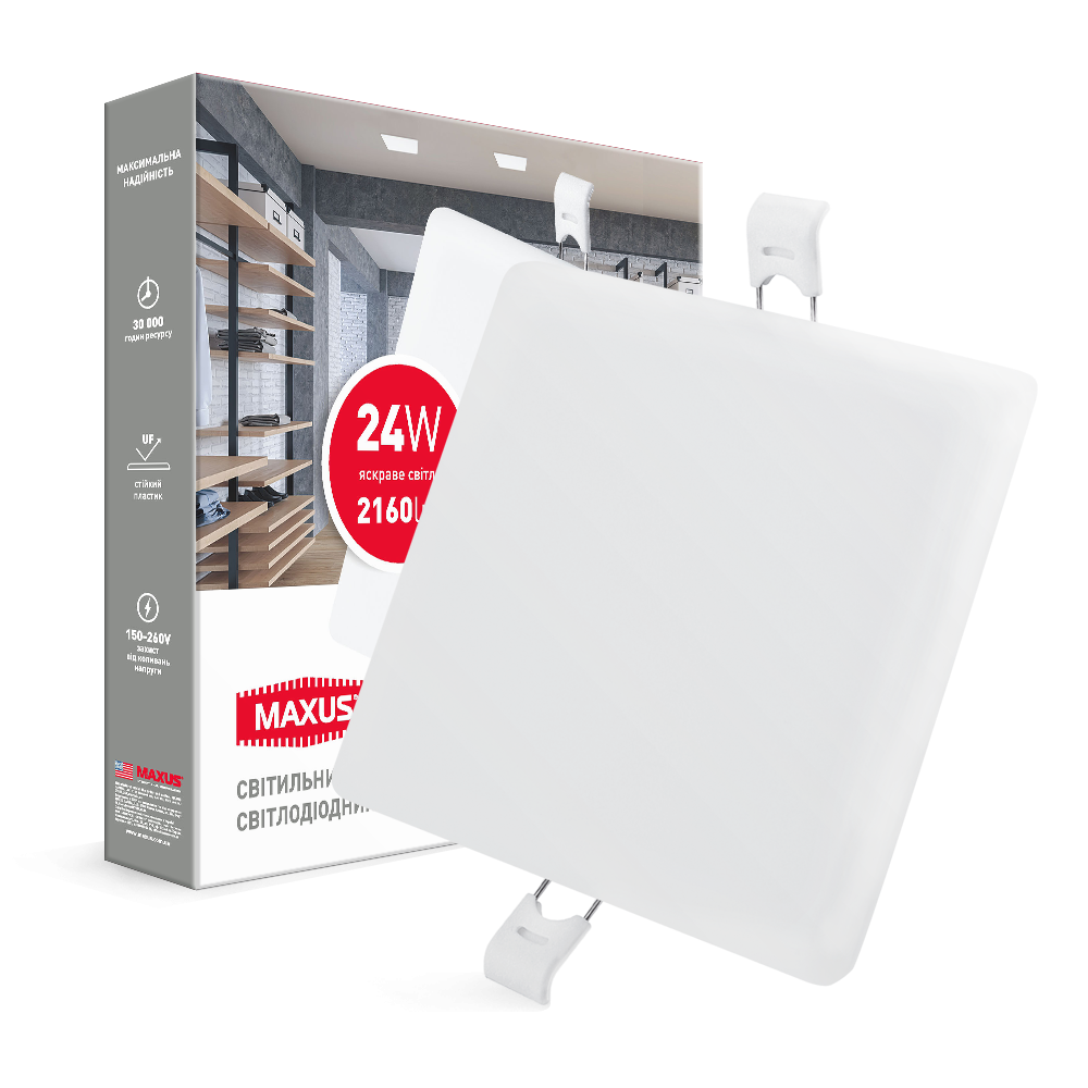 Светильник LED MAXUS SP edge 24Вт квадратный встраиваемый (1-MSP-2441-S)