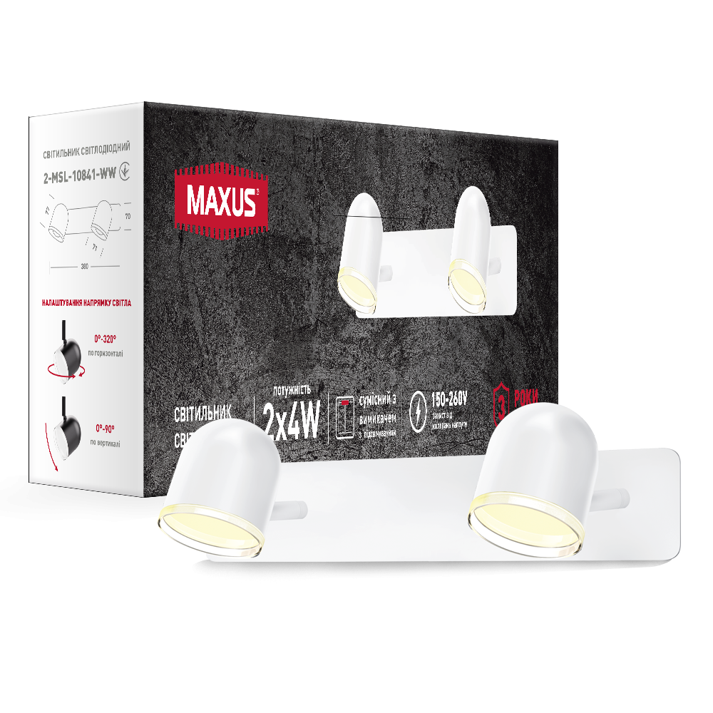 Светильник спотовый LED MAXUS MSL-01W 2х4W 4100K белый (2-MSL-10841-WW)