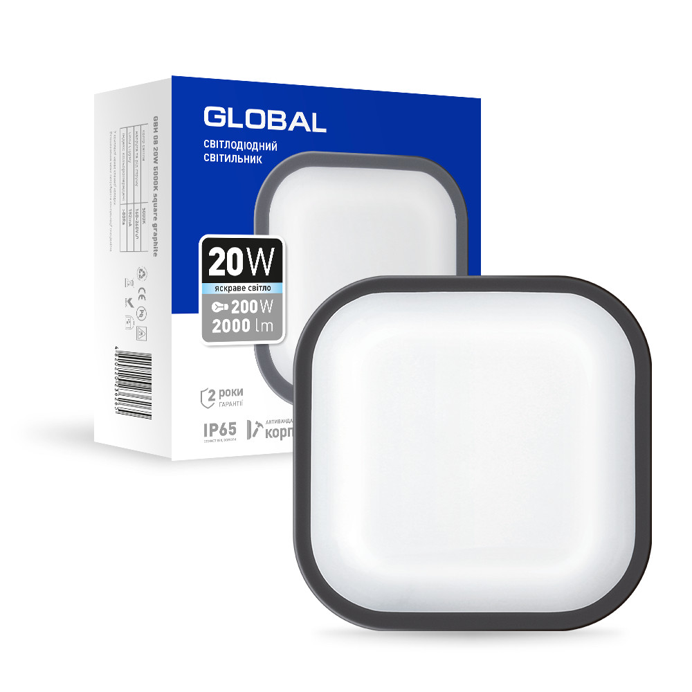 Светильник ЖКХ LED GLOBAL GBH 08 20W 5000K графит (1-GBH-08-2050-S)(Квадрат)