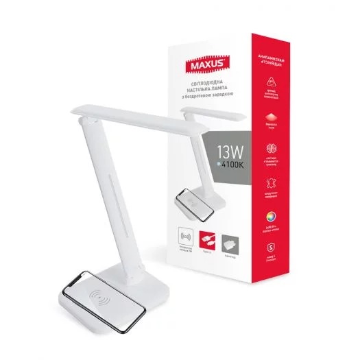 Настольный LED светильник MAXUS DL 13W 4100K BL с беспроводной зарядкой (1-MDL-13W-BLQi) )