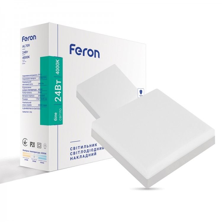 Светильник ЖКХ LED Feron AL709 24 Вт накладной 4000К IP20 Белый (Квадрат)