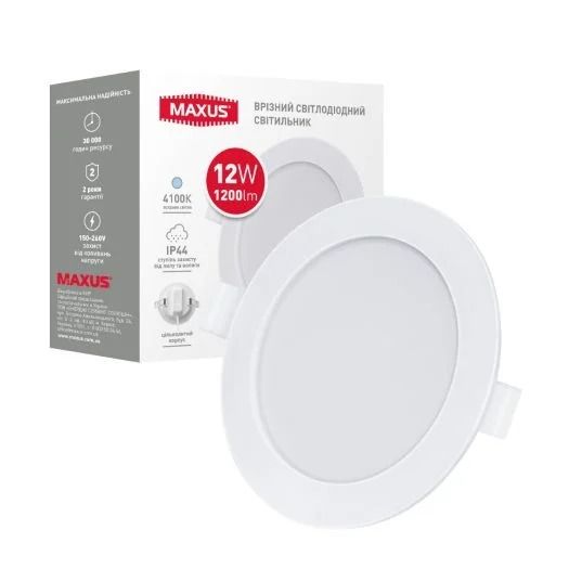 Светильник LED MAXUS 1-RDL-1241-IP MAXUS RDL 12W 4100K IP44 круглый встраиваемый