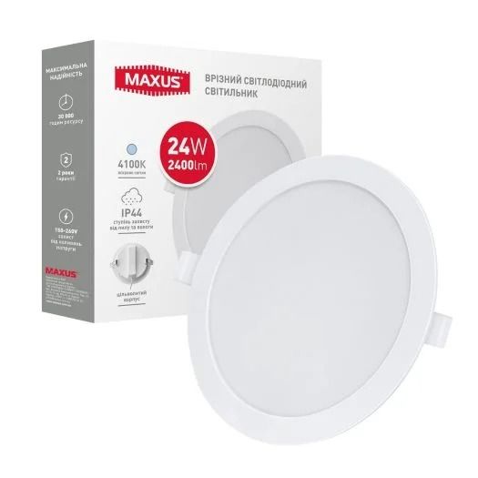 Светильник LED MAXUS 1-RDL-2441-IP MAXUS RDL 24W 4100K IP44 круглый встраиваемый