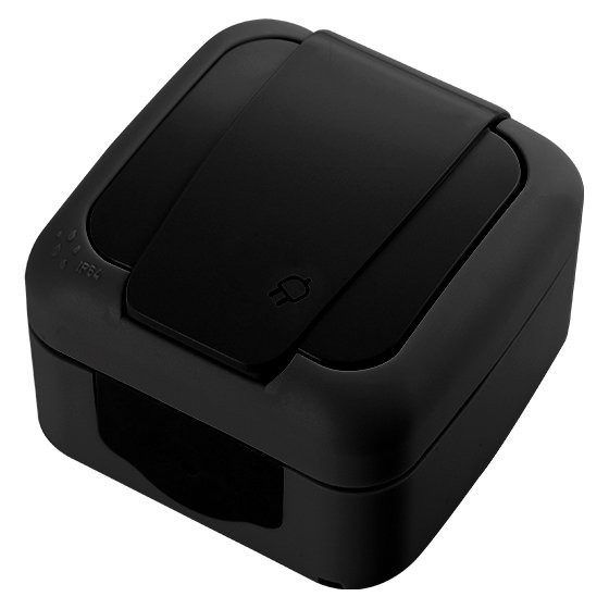 Розетка с заземлением с крышкой IP54 VIKO Palmiye Черная (90555108)