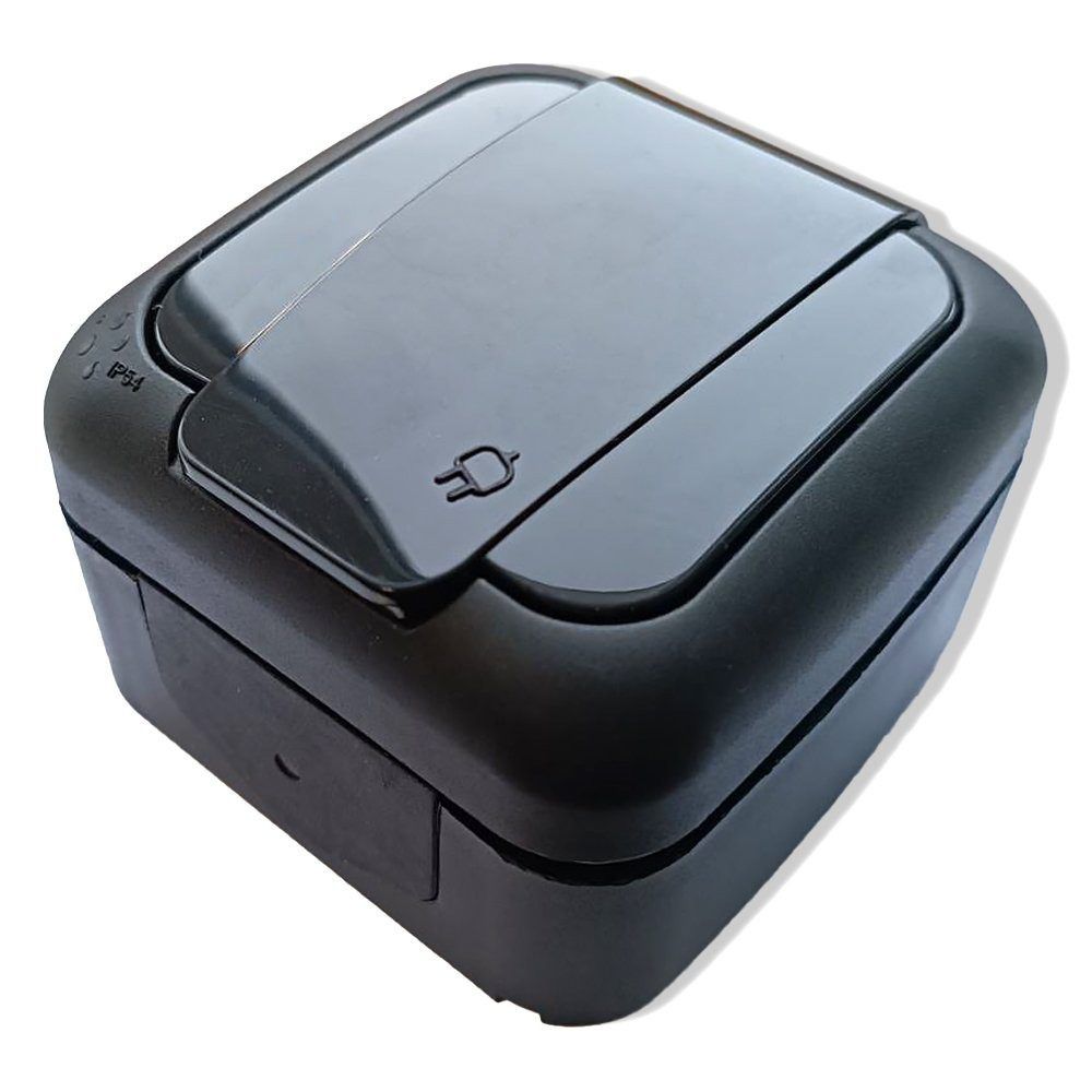 Розетка с заземлением с крышкой IP54 VIKO Palmiye Черная (90555108)