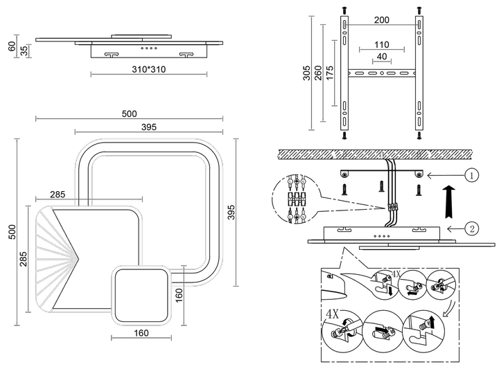 Люстра LED ESLLSE COMETA 105W-3S-APP-500x60-WHITE/BLACK-220-IP20 с пультом и приложением