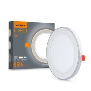 Светильник LED VIDEX DL4R 12W+4W 5000K+2700K 220V круглый встраиваемый с декоративной подсветкой