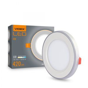 Светильник LED VIDEX VL-DL4R-0652 6W+3W 5000K+2700K 220V круглый встраиваемый с декоративной подсветкой