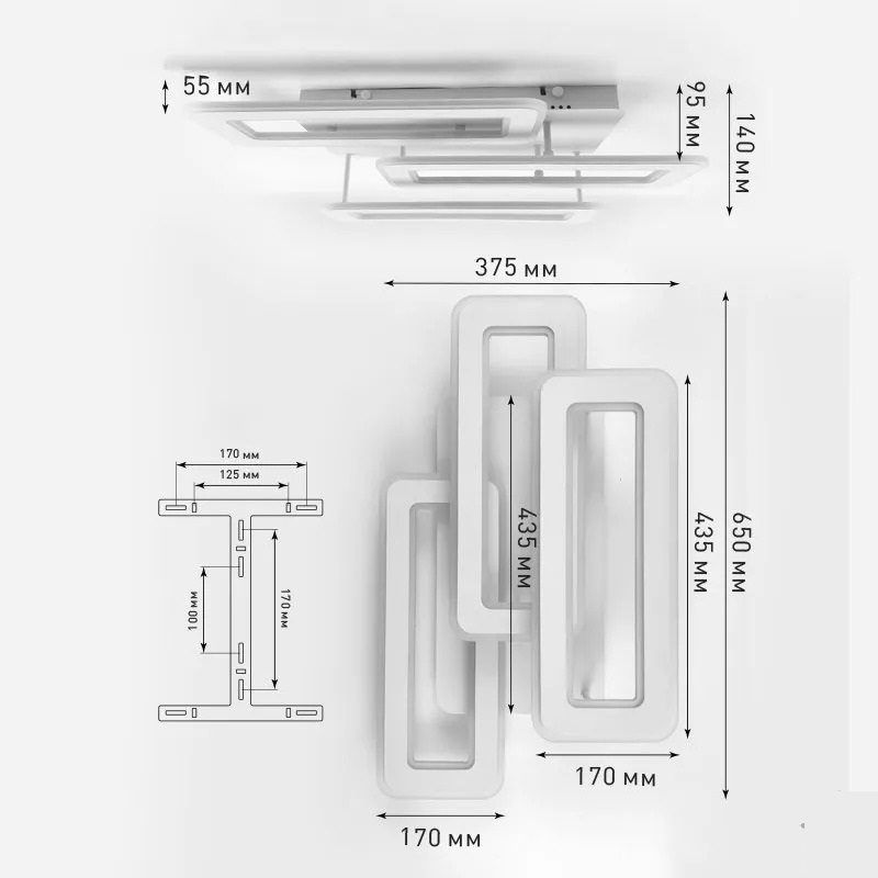 Люстра LED ESLLSE TRIPLEX DOUBLE 110W 3L-APP-650x370x140-WHITE/WHITE-220-IP20 с пультом и приложением