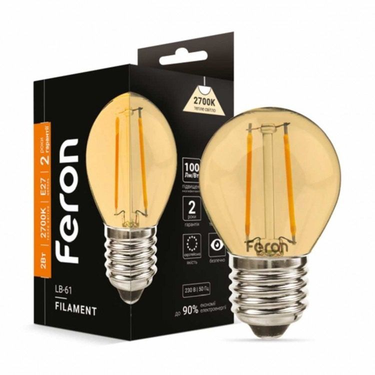 LED лампа Feron Filament LB-61 G45 2W E27 2700K Золото