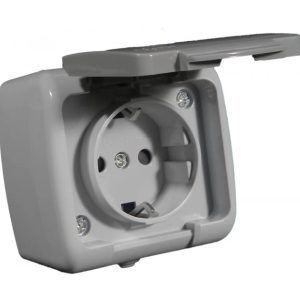 Розетка с заземлением с крышкой IP54 LEMANSO Немо LMR2408Серый