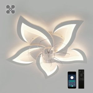 Люстра светодиодная FAN ELLA 72W+18W 5F APP біла Esllse Ø680x120мм LED WHITE с пультом приложением и вентилятором