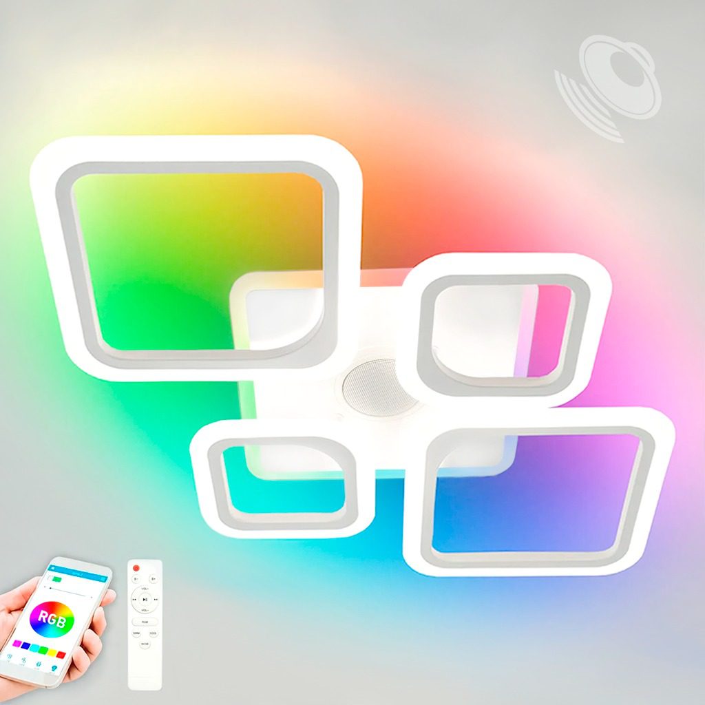 Люстра светодиодная OVAL RGB MUSIC 80W 5S-SMART-725x460x80-WHITE-220-IP20 с пультом приложением и колонкой