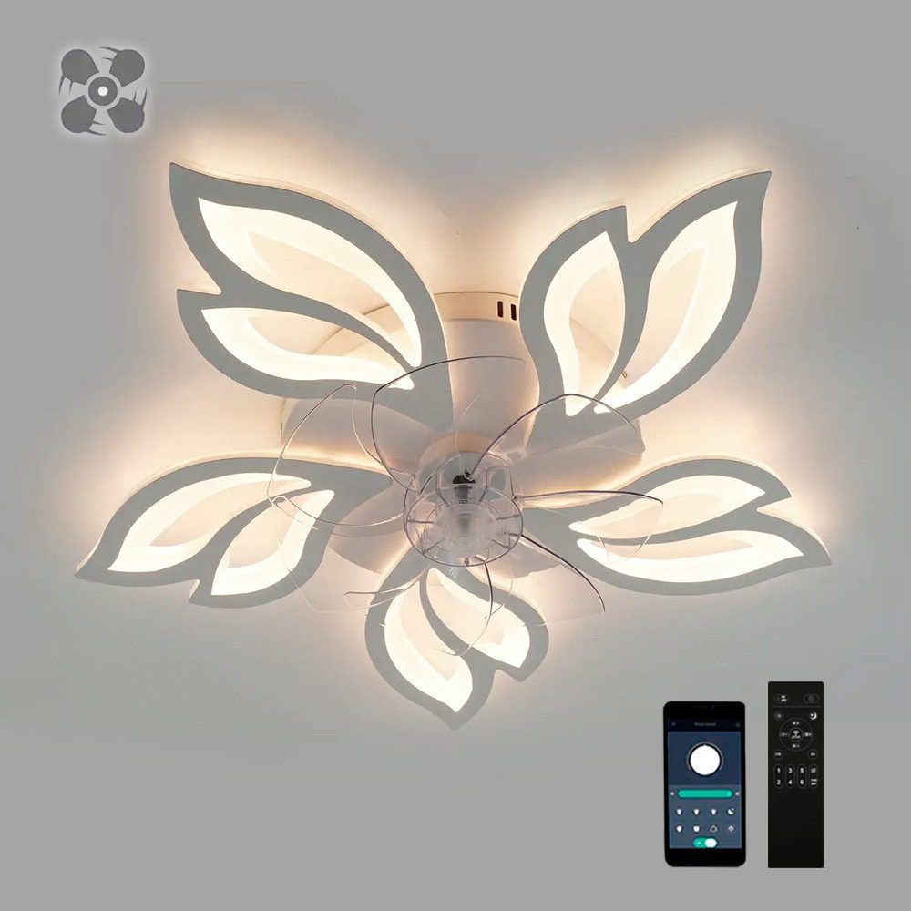 Люстра светодиодная FAN ASTRA 85W+18W 5F-APP-680x120-WHITECLEAR-220-IP20 с пультом приложением и вентилятором